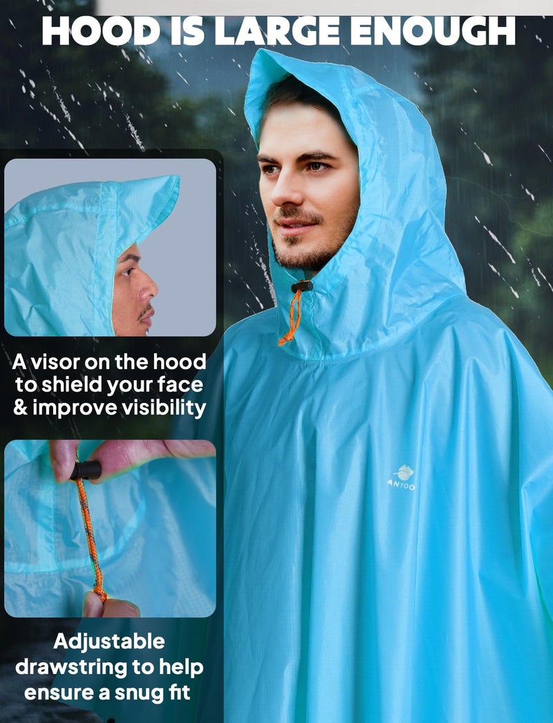 ANYOO Hooded Rain Poncho for Adults Waterproof Lightweight Rain Coats for Men Women Reusable Rain Jacket for Emergency Camping Outdoor Activities - Image 4
